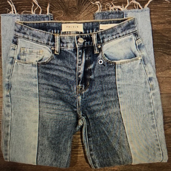 ❤️ PACSUN 90s STYLE TWO TONE VINTAGE ICON HIGH RISE SLIM LEG JEANS, 00 (24) - Picture 1 of 1